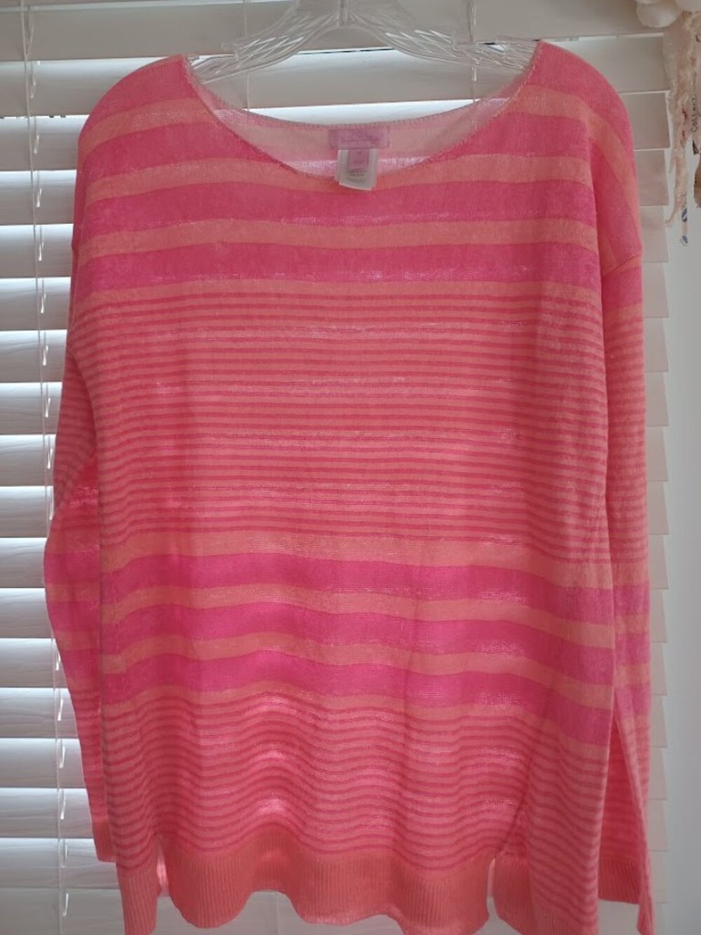 Lilly Pulitzer 100% Linen Sweater Womens M Pink Striped Lightweight Knit Top - Picture 5 of 7